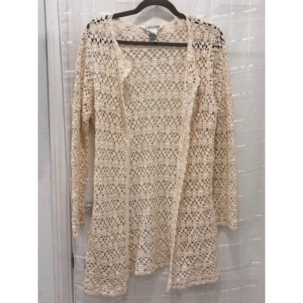 Uniform John Paul Richard Cream Crochet Open Front Cardigan Sweater Medium